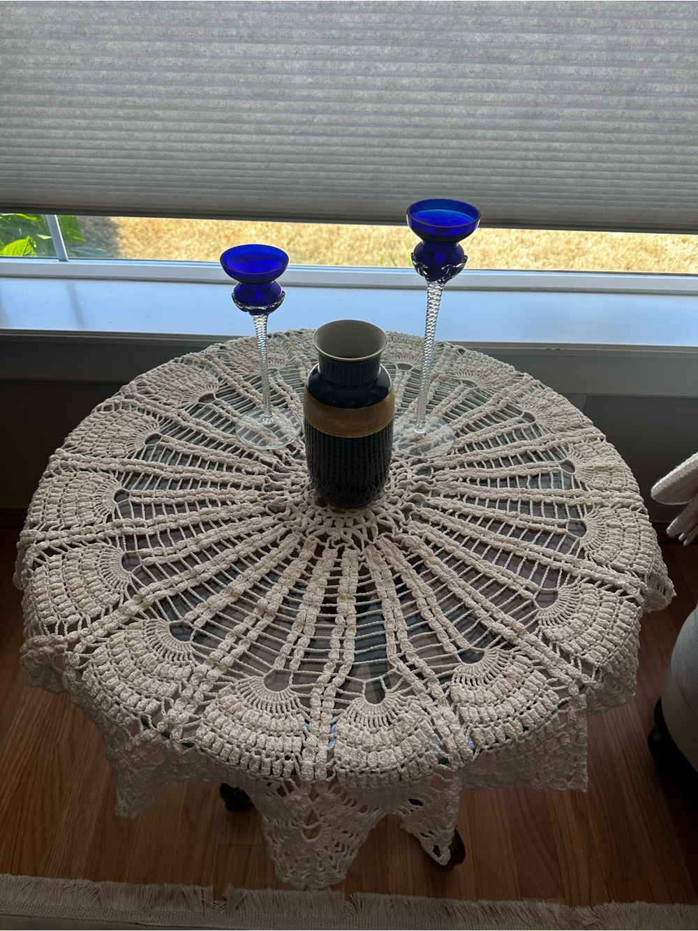 Vintage Handmade Crochet Round Tablecloth - Cream